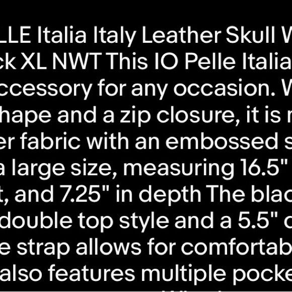 IO Pelle  Skull Embossed Leather Tote Bag large size black - Picture 7 of 7